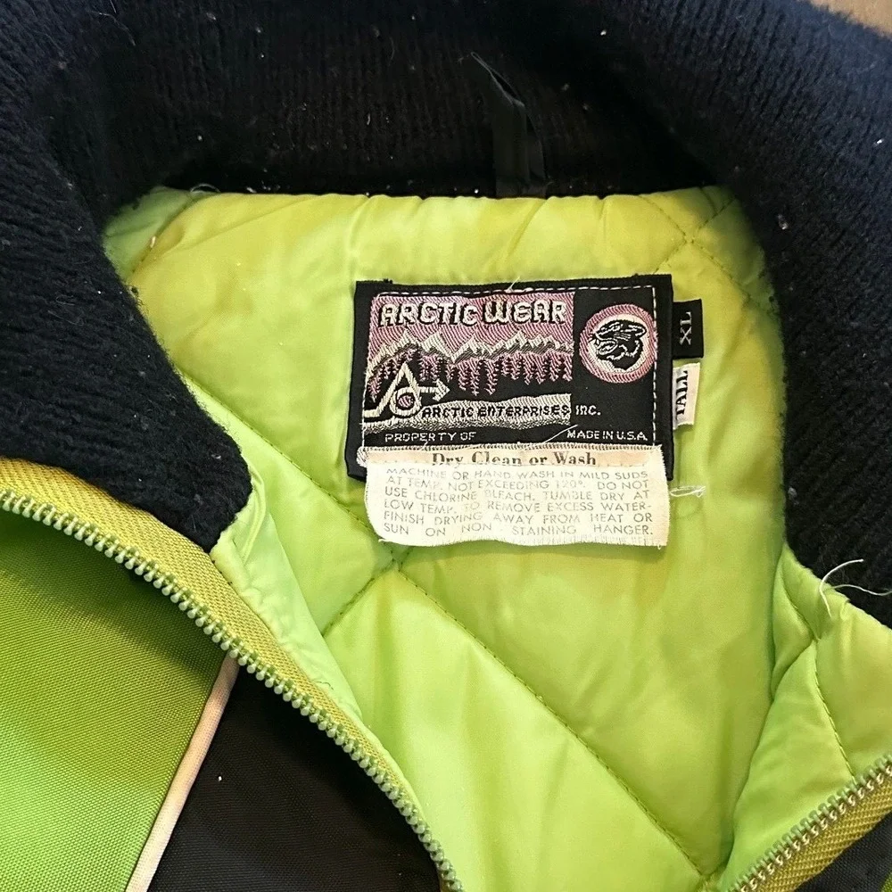 Arcticwear Vintage Black Neon Green Arctic Cat Snowmobile Jacket Men's Tall XL